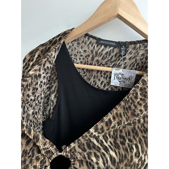 90s Y2K Notations Leopard Crinkle Material V-neck Top Dead Stock Size S - Picture 5 of 10